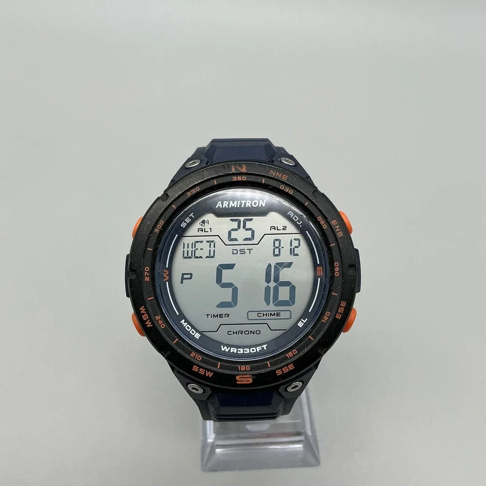 Armitron Pro Sport 408491 Mens Watch 51mm Gray Digital Blue Strap Chronograph